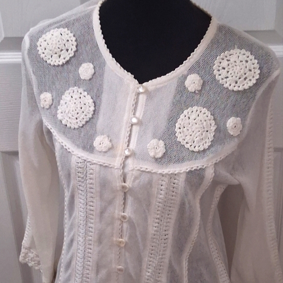 Kikit Off White Dainty Cardigan Sweater With Crochet & Embroidery.   Size L - Picture 1 of 7